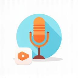 Icon representing starting a podcast (microphone with play button)